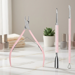 MORGANS INDUSTRIES Pince à cuticules professionnelle en acier inoxydable, lames affûtées, ouverture large, manche rose, pour les ongles des bébés et des enfants - Product Image 1