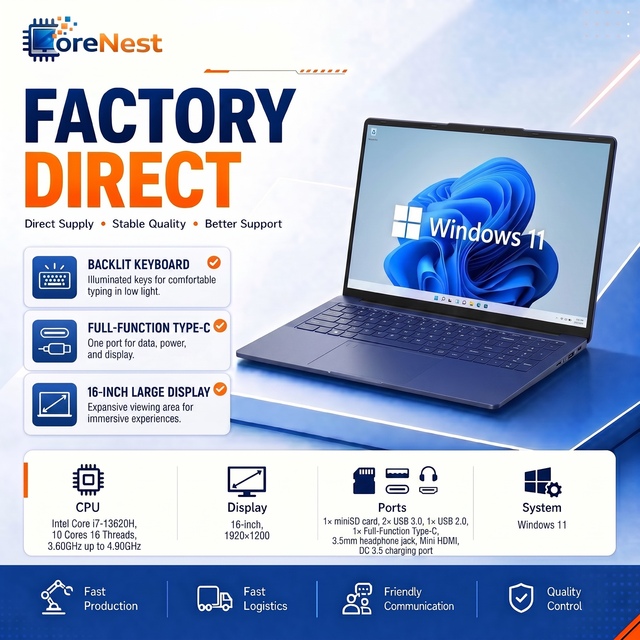 CoreNest 16 Inch Laptop Intel 13th Gen Core I7 13620H 10 Cores High Performance Business Laptop 16GB 32GB RAM Notebook Laptop