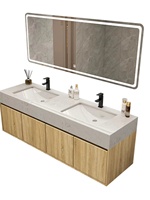 Meuble de salle de bain mural moderne à double vasque avec finition en marbre Comptoir en céramique Table de lavage de sol Suite de toilettes pour villas