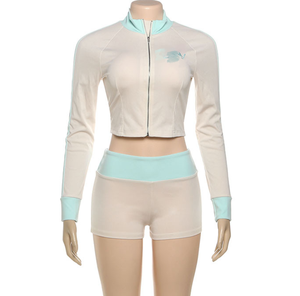 G00744C 2025 autunno sportivo <span class=keywords><strong>da</strong></span> <span class=keywords><strong>donna</strong></span> 2 pezzi Casual con ricamo a lettere a maniche lunghe + pantaloncini <span class=keywords><strong>da</strong></span> ginnastica abbinati - Product Image 3