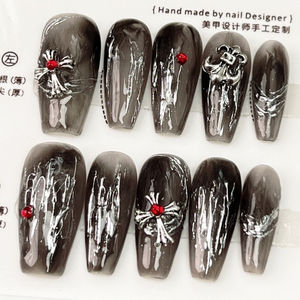 <span class=keywords><strong>Faux</strong></span> <span class=keywords><strong>ongles</strong></span> à presser Y2K Heavy Industry Square Stiletto Coffin Punk Metal DIY faits main, <span class=keywords><strong>manucure</strong></span> artificielle, prêts à poser - Product Image 6
