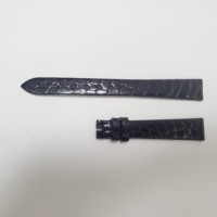 Meistverkauftes 12mm Glänzendes Schwarzes Alligatorleder-Uhrenarmband mit Dornschließe für AL002