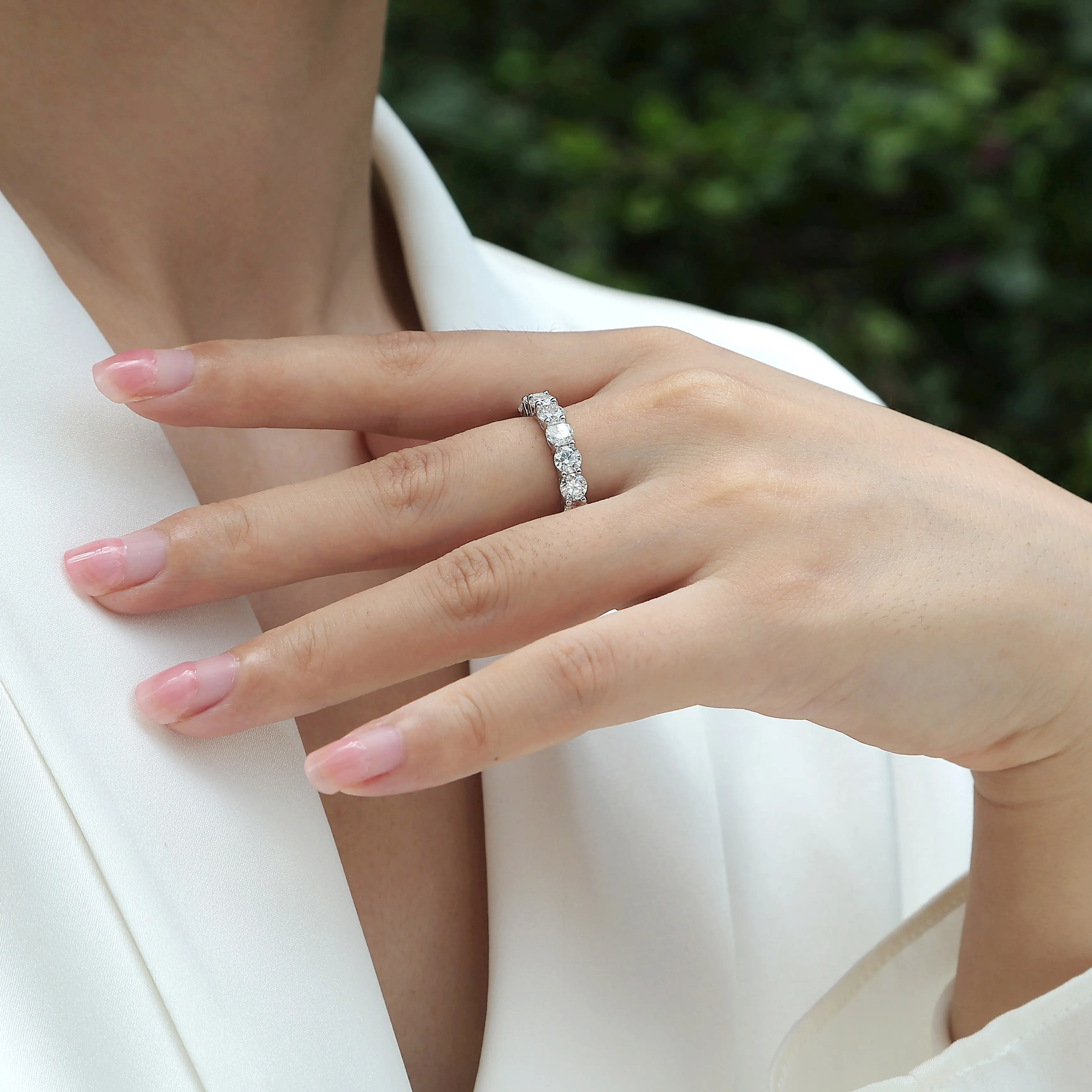 Penjualan Terbaik Desain Klasik Moissanite cincin keabadian perhiasan perak wanita hadiah pesta murni batu pesta teknologi pernikahan