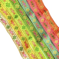 Ruban de broderie en polyester doré et argenté de 2 cm, style ethnique, motif floral trèfle à quatre feuilles, jacquard pour vêtements, sacs et décoration intérieure KRT
