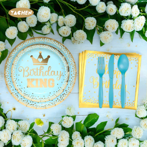 Yachen Blue 1er ensemble de vaisselle de fête d'<span class=keywords><strong>anniversaire</strong></span> à thème assiettes de fête tasses et serviettes pour garçons fournitures de fête d'un <span class=keywords><strong>an</strong></span> - Product Image 3