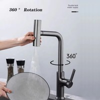 Robinet de cuisine monocommande moderne en laiton, mitigeur eau chaude/froide avec douchette extractible, gris anthracite, pour maison et hôtel