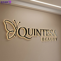 Lettres 3D rétroéclairées par LED en acier inoxydable fin, noir mat, style calligraphie de luxe personnalisé, enseigne murale intérieure pour bureau, salon de beauté et spa
