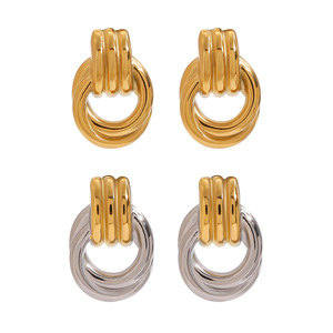 Stainless Steel <b>Stud</b> Earrings Geometric Spiral Design Gold <b>Silver</b> Color Block Everyday Wear JDE2403121-SM - Product Image 4