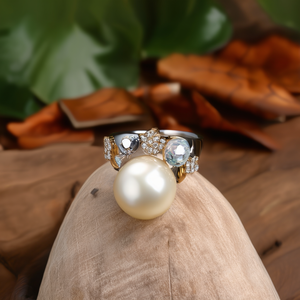Bague Tendance en Acier Inoxydable 316L Plaqué Or PVD, Durable et Résistante, Ornée de Perles et Cristaux Naturels, pour Femme au Quotidien - Product Image 3