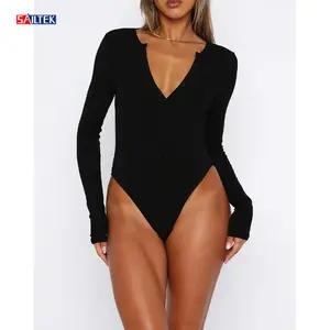 2024 Women Clothing Custom Solid Long Sleeve Bodysuits For Women High Quality One Piece Knitted Bodysuit Jumpsuit