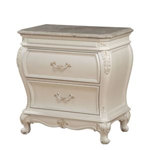 Table de chevet à 2 tiroirs en bois massif DB au design minimaliste moderne blanc perle avec pieds Queen Anne pour chambre ou salon - Product Image 3