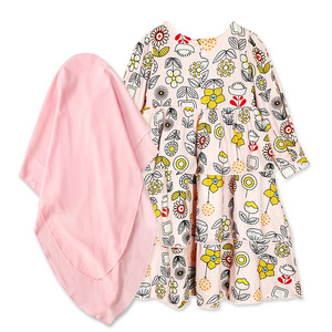 Venta al por mayor 1-3 años mayor otoño Primavera Verano patrón floral vestido y Hijab traje niños Abayas <span class=keywords><strong>niñas</strong></span> musulmanas niños - Product Image 6