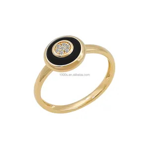Gioielli personalizzati di vendita caldi anello in oro reale 14K con diamante naturale e anello di gioielli all'ingrosso di agata nera