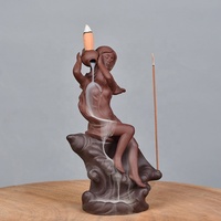 Bâtons de cône d'encens enraciné déesse assis sur conque brûleur d'encens à refoulement en céramique