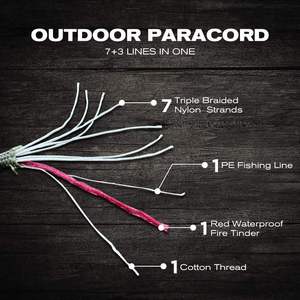 Cordon de parachute en polyester/nylon rouge à 10 brins de 4 mm, résistance de 550 lb, longueur de 100 pieds, double couche, durable pour l'escalade en plein air et les voyages - Product Image 3