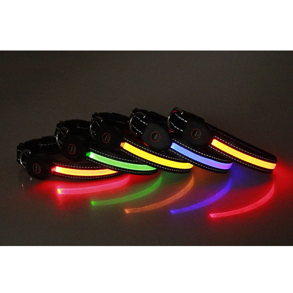Luce Up Ricaricabile LED di Nylon Collare di Cane, con il Caricatore USB Tenere Animale Domestico Sicuro Visibile di notte A Piedi scarpe Da Corsa