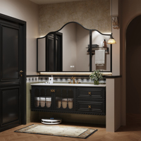 Meubles de salle de bain suspendus à la française, armoire flottante décorative avec porte-serviettes intégré, miroir de rangement LED