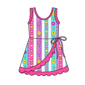 Robe d'été décontractée sans manches pour fillette, motif floral, écologique, avec short intégré et ourlet festonné, idéale pour l'activité sportive (ODM) - Product Image 4