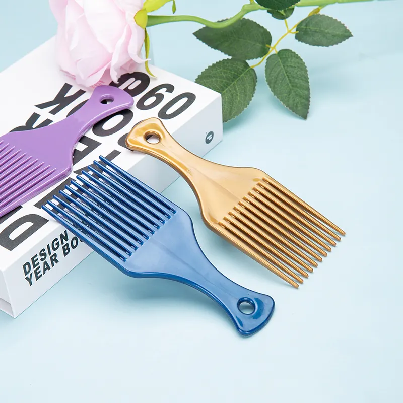 Benutzer definierte Logo Salon Friseur Styling Tool Kunststoff Ölkopf breiten Zahn Afro Welle Locken Perücke Haar Pick Afro Kamm