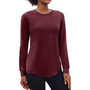 FOXA Haut de sport à manches longues pour femme, col rond, léger, séchage rapide, couleur unie rouge bordeaux, XX-Large, vêtements de fitness - Product Image 1