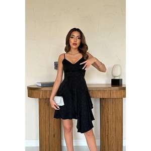 Vestido Negro Jacquard Asimétrico al por Mayor, Ropa Elegante para Mujer Profesional - Product Image 4