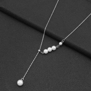 Collar de Cadena con Decoración de Perlas de Acero Inoxidable Simple, Diseño de Nicho, Collares Unisex, Joyería de Moda - Product Image 3