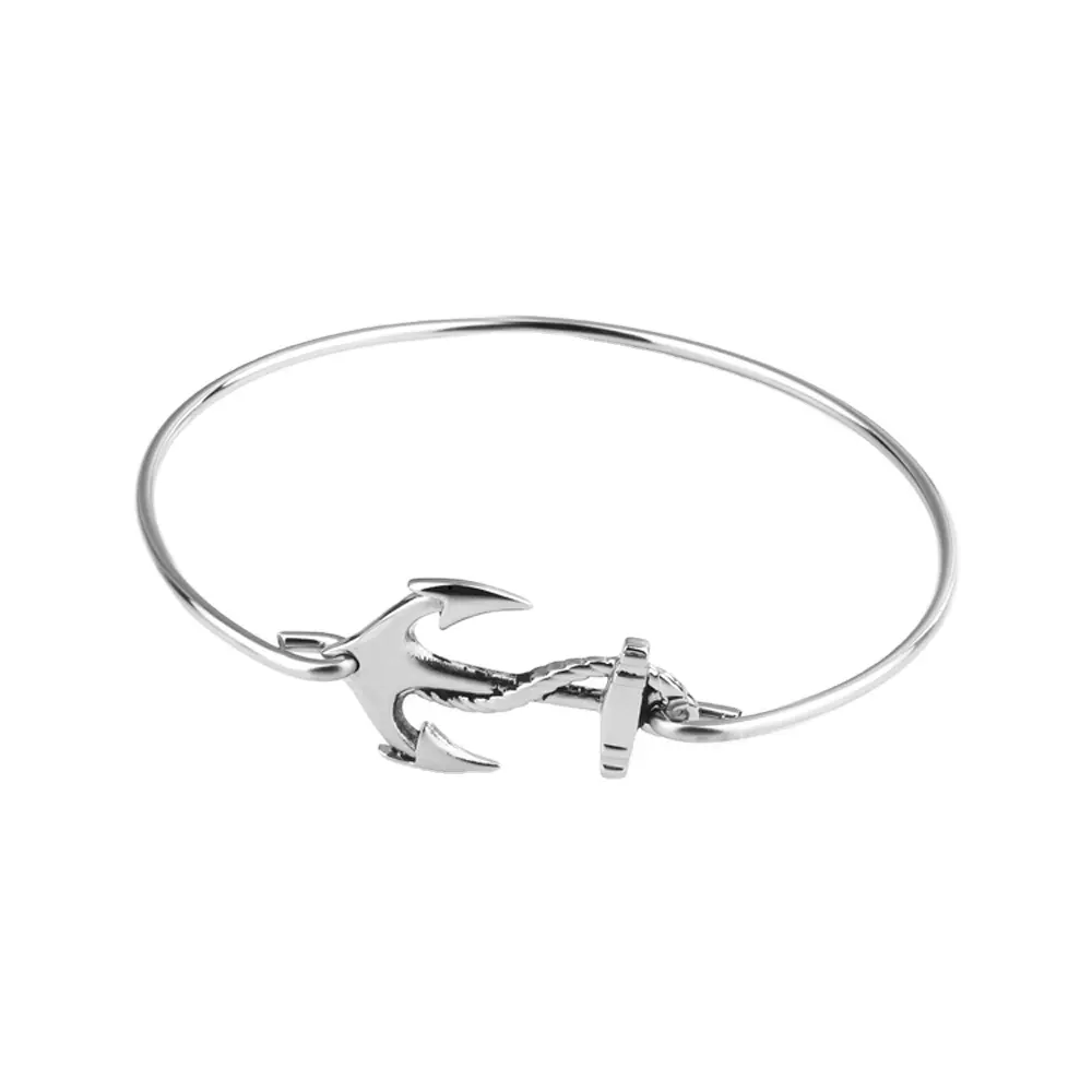 Grosir gelang jangkar tahan air asli murah Christian Viking Sailor Silver Metal jangkar kait gelang untuk pria