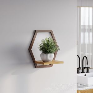 Wooden Hexagonal Wall Shelf Geometric Plant Holder For Living Room <b>Kitchen</b> <b>Storage</b> Mounting <b>Rack</b> - Product Image 3
