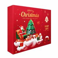 Calendrier de l'Avent de Noël en boîte en papier rouge et vert, 12 compartiments numérotés, personnages mignons, OEM, marque privée, vente en gros, usine