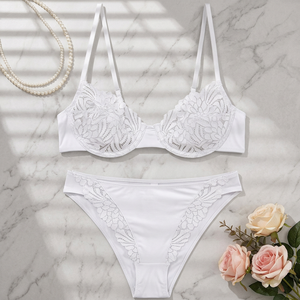 White Floral Lace Underwire Bra <b>Set</b> with Adjustable Straps Romantic Style Womens Intimates <b>Sexy</b> Lace Lingerie <b>Set</b> for Women - Product Image 1