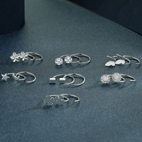 Grenzüberschreitend Beliebte Einfache Piercing-Ohrringe aus 925 Sterling Silber mit Vintage-Herz und Naturstein in Verschiedenen Stilen, Modische Unisex-Ohrringe