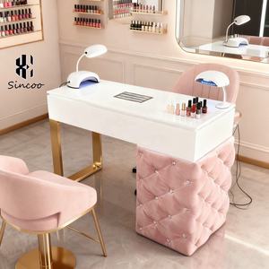 Mesa de Manicura con Revestimiento de Cuero y Ventilador de Aspiradora Rosa, Tamaño Personalizable, para Mesa de Uñas - Product Image 1