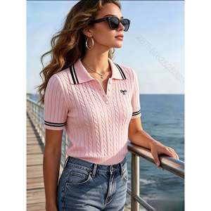 Suéter Polo de Punto Trenzado Azul Claro Talla S Ropa Casual para Mujer - Product Image 2