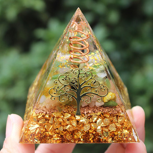Kogiya Crystal Pyramid Resin Epoxy <b>Craft</b> With Copper Tree And Gold Shards Desktop Ornament For Home Decor - Product Image 2