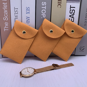 Bolsa de Microfibra de Gamuza Naranja para Reloj con Solapa y Botón, con Logotipo Grabado, Modelo 529, Tamaños 8*8cm y 8*12cm - Product Image 5