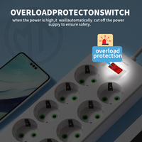 Multiprise avec prises mixtes Schuko et triangulaires, charge rapide, protection contre les surcharges, rallonge