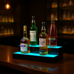 Estante de barra de 2 niveles con iluminación LED de 16 pulgadas para exhibición de botellas de licor con control por aplicación, modelo D0100HRSQU8 - Product Image 2