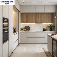 Meuble de cuisine moderne sur mesure en bois avec îlot, panneaux MDF et mélaminés, armoires murales modulaires, écologiques, résistantes à l'eau, OEM
