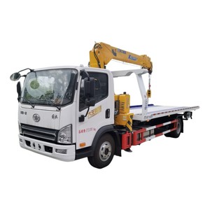 Premium FAW 4x2 <b>Flatbed</b> Tow <b>Truck</b> with 5 Ton Telescopic Crane Slidebed Wrecker Recovery <b>Truck</b> with Rollback - Product Image 1
