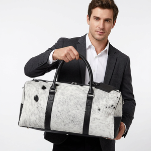 Bolso de Cuero Vacuno, Forma Ovalada, Correa de Hombro, Cierre de Cremallera, Ligero, Duradero, Ecológico, Marrón Blanco, Unisex - Product Image 2
