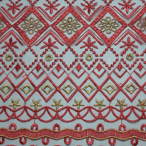 HA-16784 중국 공장 자수 얇은 명주 그물 메쉬 마당에 의해 기하학적 자수 직물 - Product Image 3