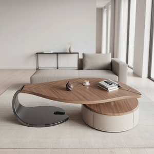 Mesa de Centro de Madera de Nogal de Lujo Ligero, Diseño Creativo con Forma de Hoja, con Almacenamiento, Mueble Moderno para el Hogar - Product Image 6