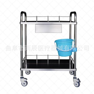 รถเข็นอุปกรณ์การแพทย์สแตนเลสทั้งหมด ขนาด 750x450x900 มม. พร้อมลิ้นชักและถัง สำหรับใช้ในโรงพยาบาล - Product Image 2