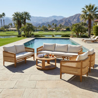 [Stock US] Ensemble de mobilier de patio en bois d'acacia 5 pièces, 5 places - Canapé, 2 fauteuils + une table basse, expédition domestique aux États-Unis, MOQ 1