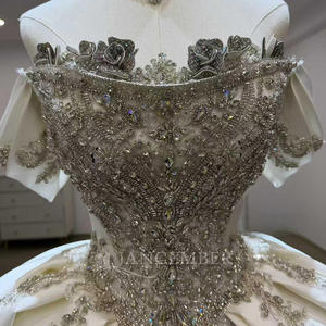 For JJ119 Modern Boat Neck Crystal Lace <b>Appliques</b> Embroidery Flowers Chapel Train Satin Wedding <b>Dresses</b> for Girls - Product Image 4