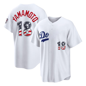 Jersey Baseball Jahitan ke-250 Pria Shohei Ohtani 17 Freeman 5 Yamamoto 18 Seragam Baseball Bendera Amerika Bintang Garis Grosir - Product Image 5