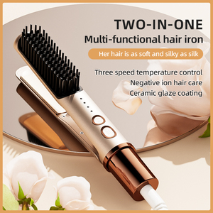 Yixuan Hot Sale Frauen Glätten Lockens tab Bürste Keramik beheizt elektrische ionische Kamm Haar glätter 2 in 1 flache Lockens tab - Product Image 5