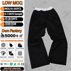 Pantalon large noir à cordon de serrage, taille élastique, style décontracté oversize pour femme - Product Image 6