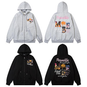 Automne hiver hommes rétro à la mode pull Style américain cocotier paysage lettre imprimer doublé polaire à capuche 100% coton - Product Image 2