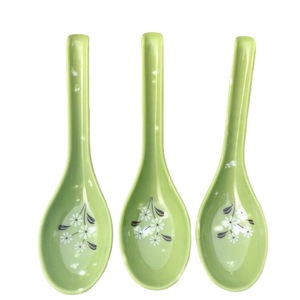 Cuchara infantil de imitación de jade verde, cuchara de arroz con diseño floral de melamina imitación porcelana, vajilla para bebés al por mayor. - Product Image 2